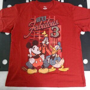 Disney The Fabulous Three T-Shirt Mens Size Large Red Mickey Donald Goofy Amigos